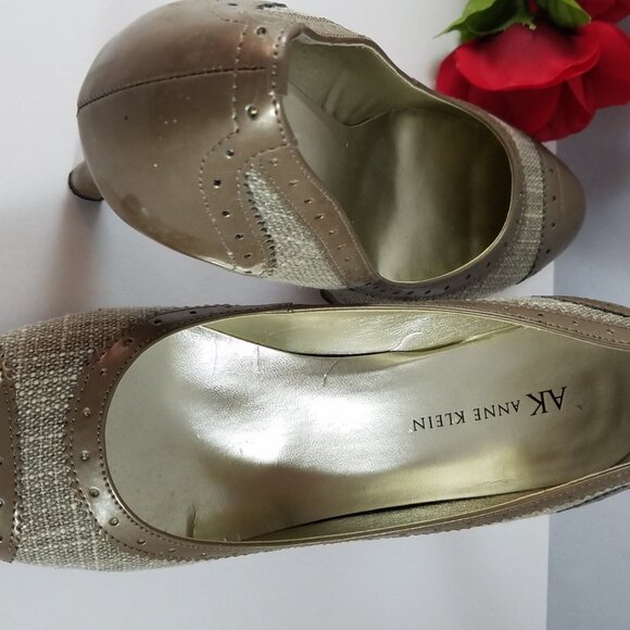 AK Anne Klein Platform Heels Taupe 7M Wake Pantene Tweed Pumps Shoes 3” Heels - Picture 7 of 8